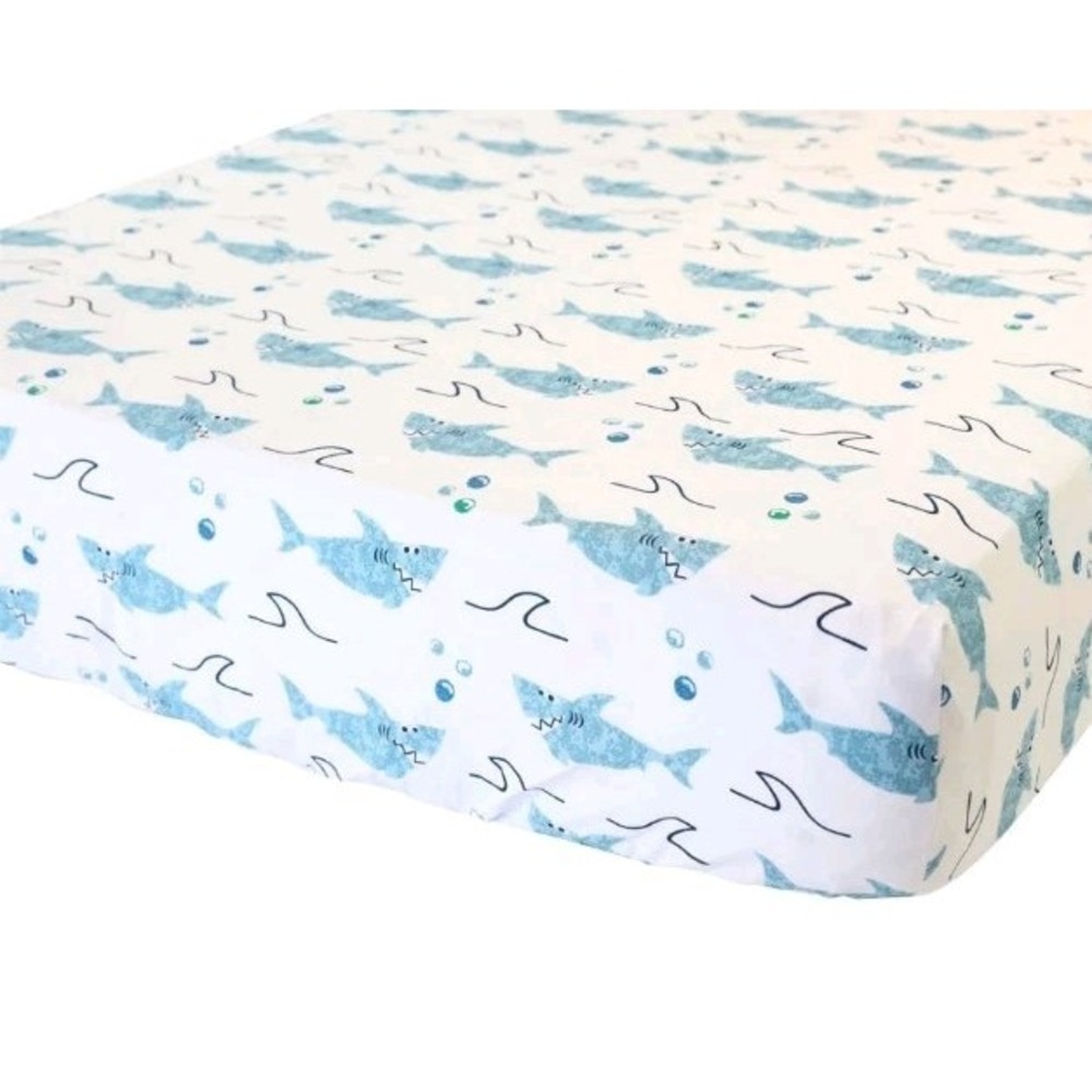 ADDISON BELLE Shark 100% Organic Cotton Perca Fitted Crib Sheet Baby Bedding